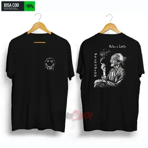 Kaos Baju Oblong Lengan Pendek Distro Pria Wanita Dewasa Kata Kata Nyindir Keren Terbaru 2022 - Emo Nenek Relax Santai Crew Neck Hitam Putih Branded Fit