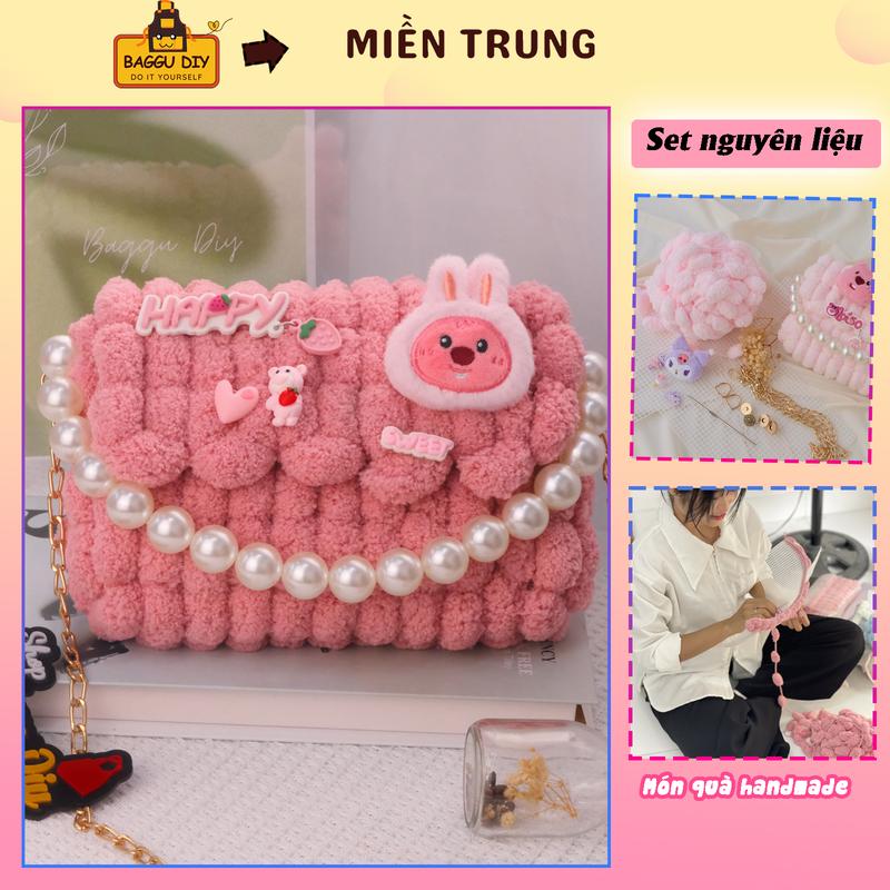  Set nguyên liệu tự đan tặng người yêu túi handmade Nữ  tự làm Loopy Koromi  đầy đủ phụ kiện kèm video HD chi tiết  21cm×6cm×13cm  BAGGU DIY H01 Tote Đeo Vai Kem Lady Chain 
