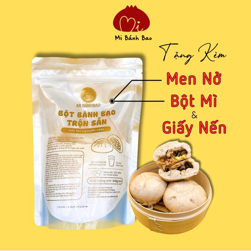 Bột Bánh Bao pha sẵn Mi Bánh Bao loại BỘT MÌ NGUYÊN CÁM 540gram, Healthy & Eatclean (Tặng kèm Men nở, giấy nến lót bánh & bột thấm tay)