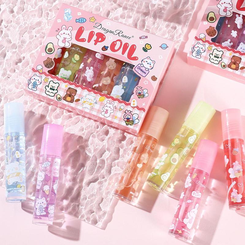 Product Introduction of Cute Cartoon Bear Pattern Lip Gloss with Box, 6 Counts Glossy Tinted Liquid Lip Plumper for Daily Makeup, Mirror Finish Hydrating Lip Oil for Girls & Women, Christmas Gift, Lipstick 37