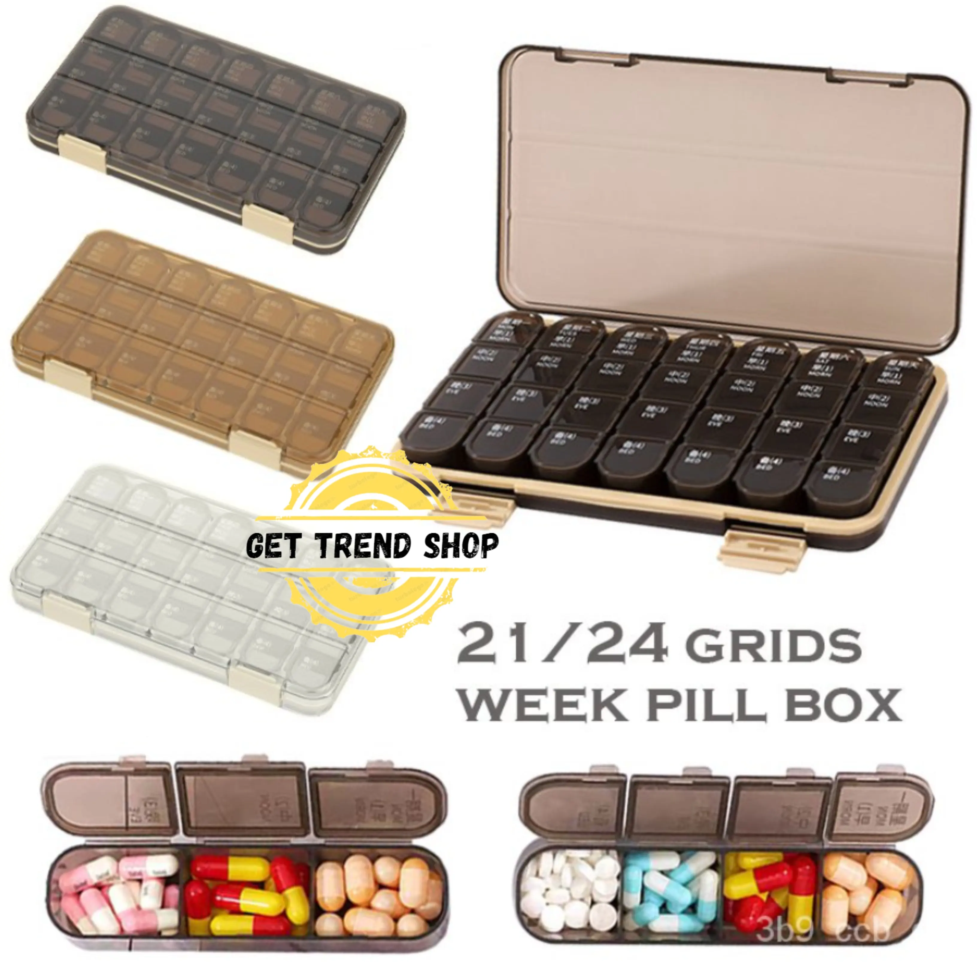 Get Trend Portable 21/28 Grids Weekly Pill Box Medicine Dispenser ...