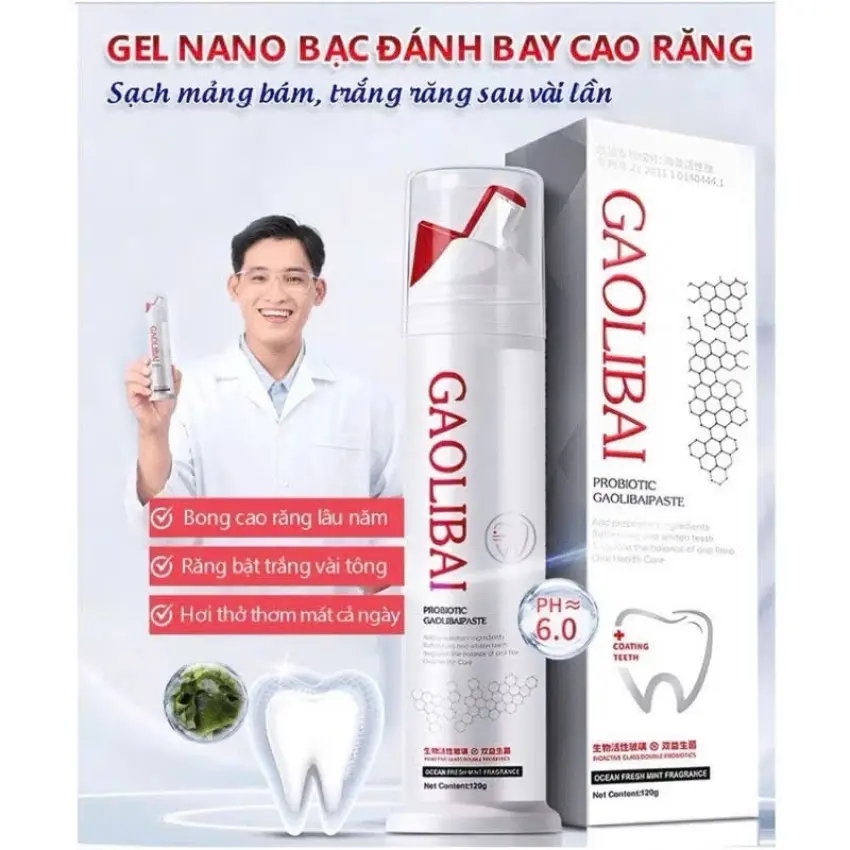 (Combo 2 )Tuýp Kem Đánh Răng GAOLIBAI - Kem Đánh RĂng GAOLIBAI Nano Bạc Hương Thơm Mát Khử Ổ Vàng, Dứt Điểm Hôi Miệng,Hỗ TRợ Đánh Bay Mảng Bám,Chống Sâu Răng-KIWI WIN