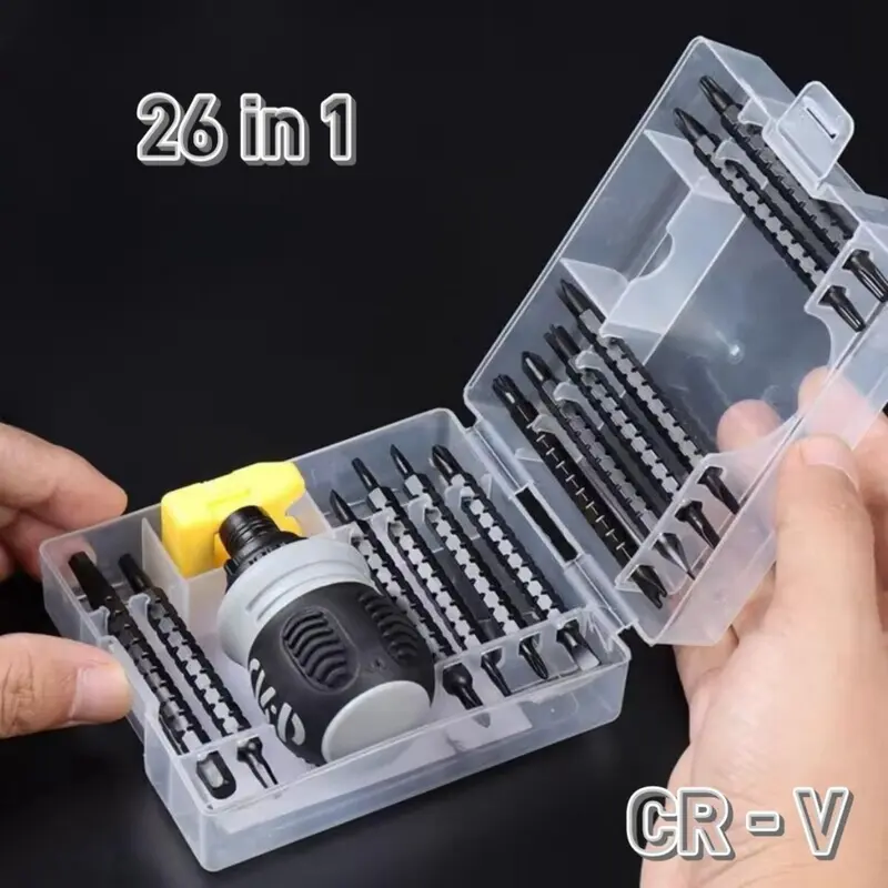 Bộ Hộp Tua Vít Lùn CRV Với 24 Đầu Mũi Vít, Tua Vít Có Chức Năng Đảo Chiểu, Trợ lực, Mũi Thép CR-V Siêu Cứng Bền Bỉ, Có Nam Châm Nạp Từ máy  tháo tua  vít 8
