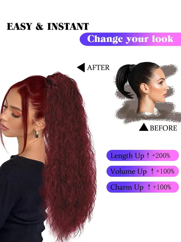 28 Inch Long Wave Claw Clip on Ponytail Hair Weave Extensions, Heat Resistant Fake Pony Tail Synthetic Hairpiece for Women, Synthetic Wavy Ponytail Extension for Daily Party 2