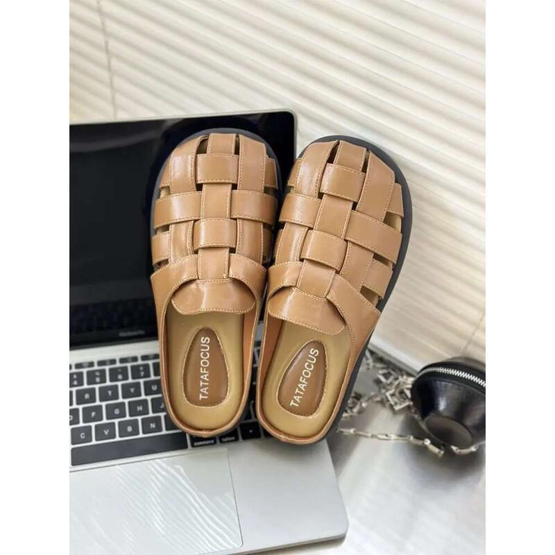 Product Introduction of Slippers Women Summer Shoes Pantofle Cover Toe Slides Loafers Fashion Low Female Mule 2025 Mules Rubber Rome Hoof Heels F 13