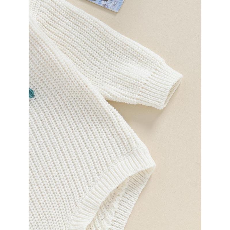 Infant Baby Knit Jumpsuit Letter Embroidered Long Sleeve Round Neck Romper Fall Winter Outfits 2