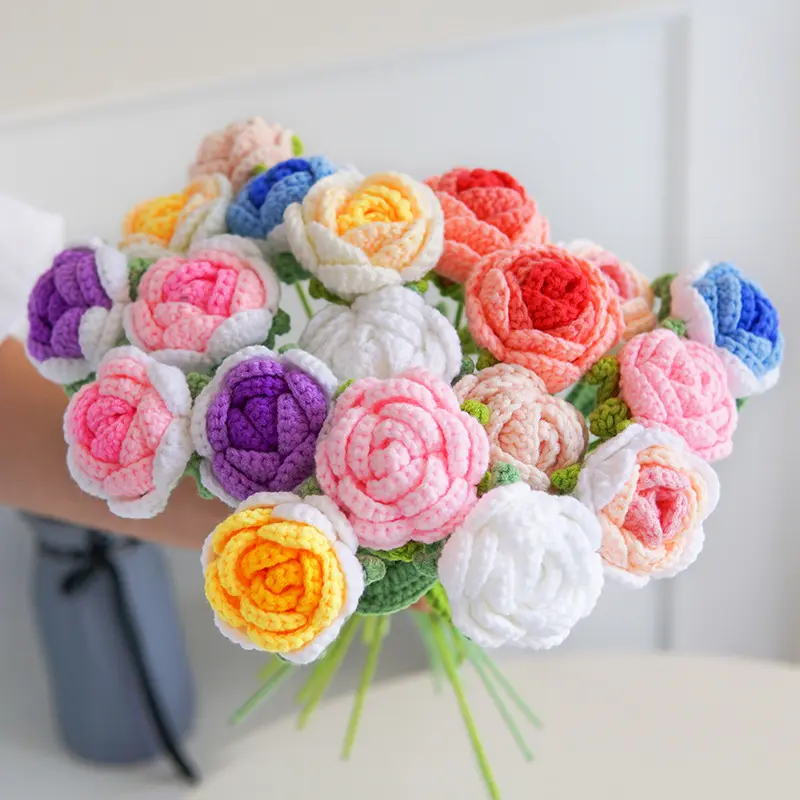 Hand woven finished flower bouquet made of milk, cotton, roses, simulated flowers, knitted yarn, fake flowers, Teacher's Day bouquet