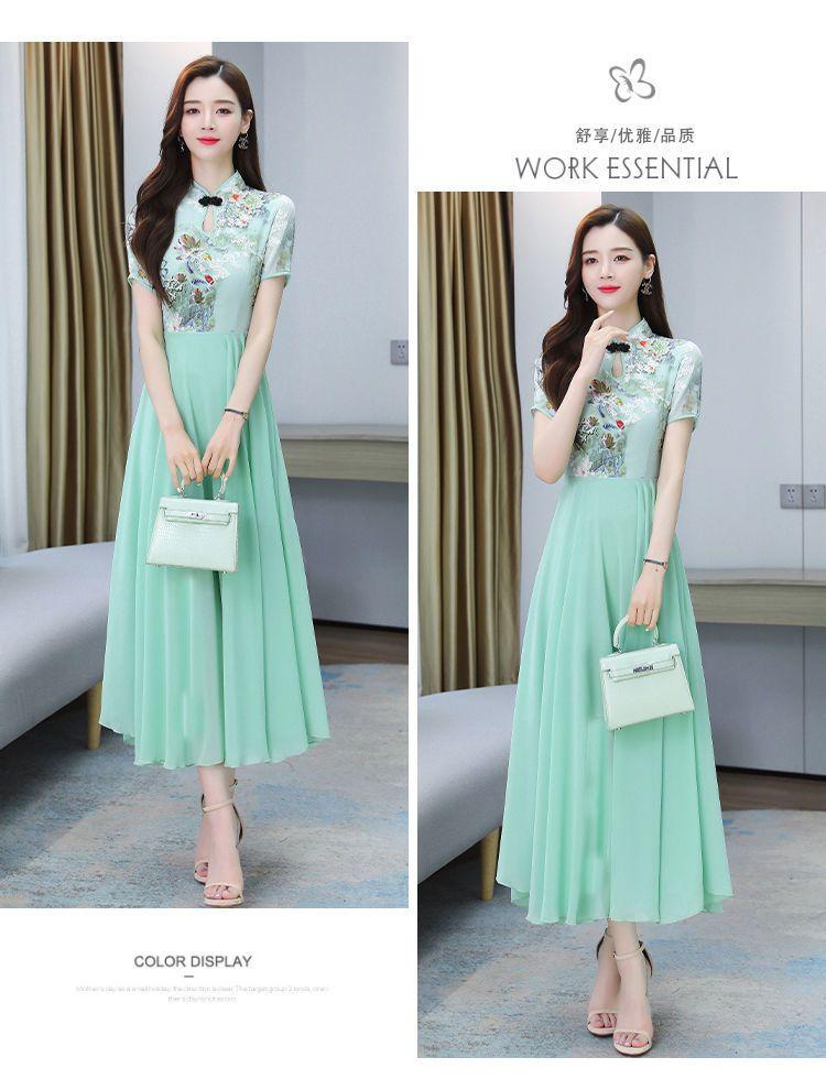 Product Introduction of Váy Sườn Xám, Cỡ Cực Lớn (150,00kg), Thanh Lịch Và Trông Trẻ Trung, Dành Cho Phụ Nữ, Thích Hợp Cho Mùa Hè, Thời Trang Quý Cô Quý Phái, Váy Midi Mỏng, Quần Áo Nữ 7