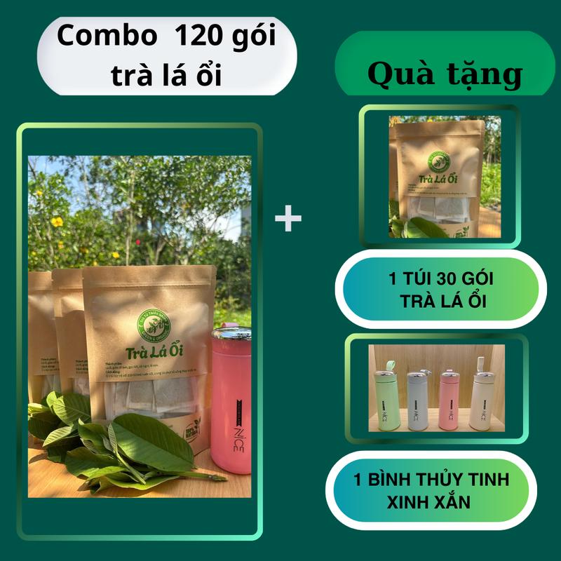 Com bo 4 túi 120 gói trà lá ổi tặng 1 túi 30 gói và 1 bình nước ngẫu nhiên màu Nước tea chè Nước Trà