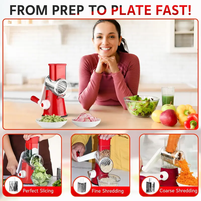 Manual Rotating Cheese Grater, 1 Count Hand Crank Cheese Chocolate Grater with 3 Interchangeable Blades, Kitchen Utensils & Gadgets for Home Dining Room Barbecue, Kitchenware 8