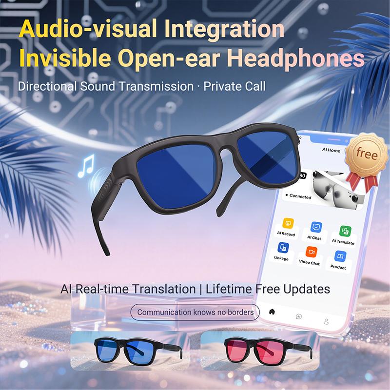 Touch Automatic Color Changing Dimming Bluetooth 5.4 Voice Assistant AI Smart Translation Music Glasses Men UV400 Protection - Image 2