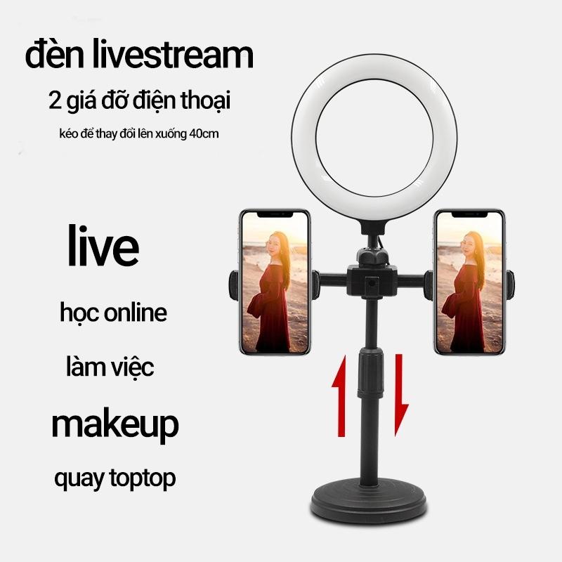 Đèn livestream để bàn có 2 kẹp điện thoại, 3 chế độ màu điều chỉnh ánh sáng, hỗ trợ quay Tiktok, Make Up, Bán Hàng Phụ Kiện Selfie Led
