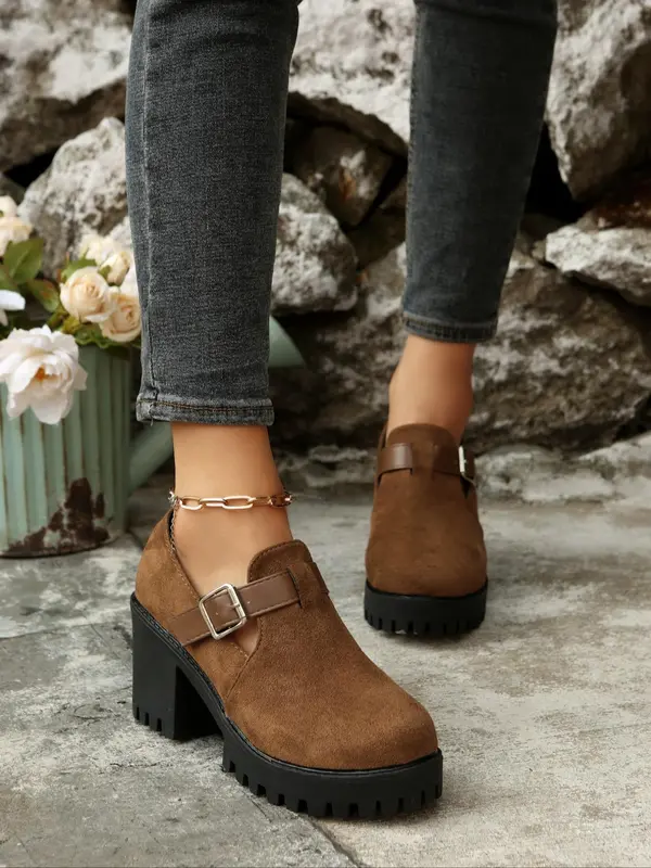 Women's Fashionable Solid Color Platform Mary Janes Shoes, Casual Comfortable Thick Sole Slip-on Shoes for Daily Wear, Female All-match Round Toe Shoes for Spring & Autumn, Girl 3