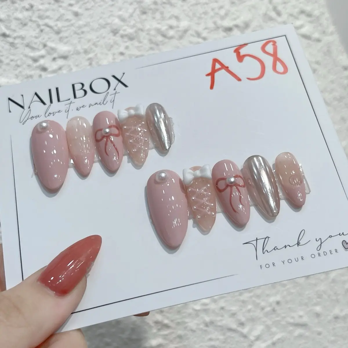 A58 hồng nude tráng gương vẽ nơ
