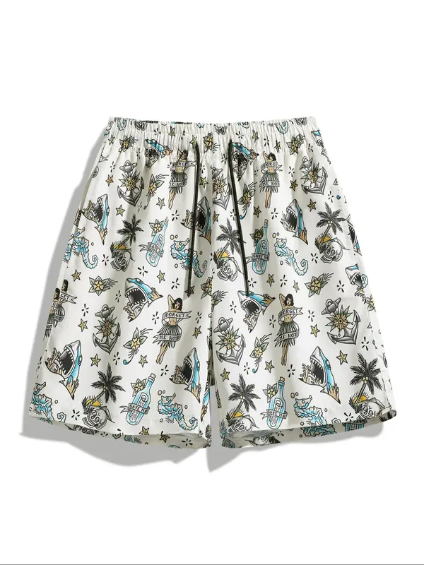 Men's Regular Fit All Over Print Beach Shorts, Casual Comfy Breathable Swim Shorts for Summer, Men's Shorts for Beach Vacation 1