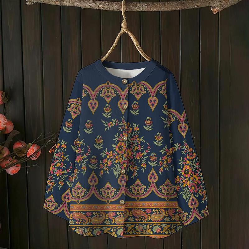 Product Introduction of 2025 NEW Ladies' Family Parent Child Shirt Women's Paisley Print Shirt Retro and Elegant Tops for Older Women Fashionable and Casual Muslim Shirts for Outdoor Travel Oversize Women's Shirts 31