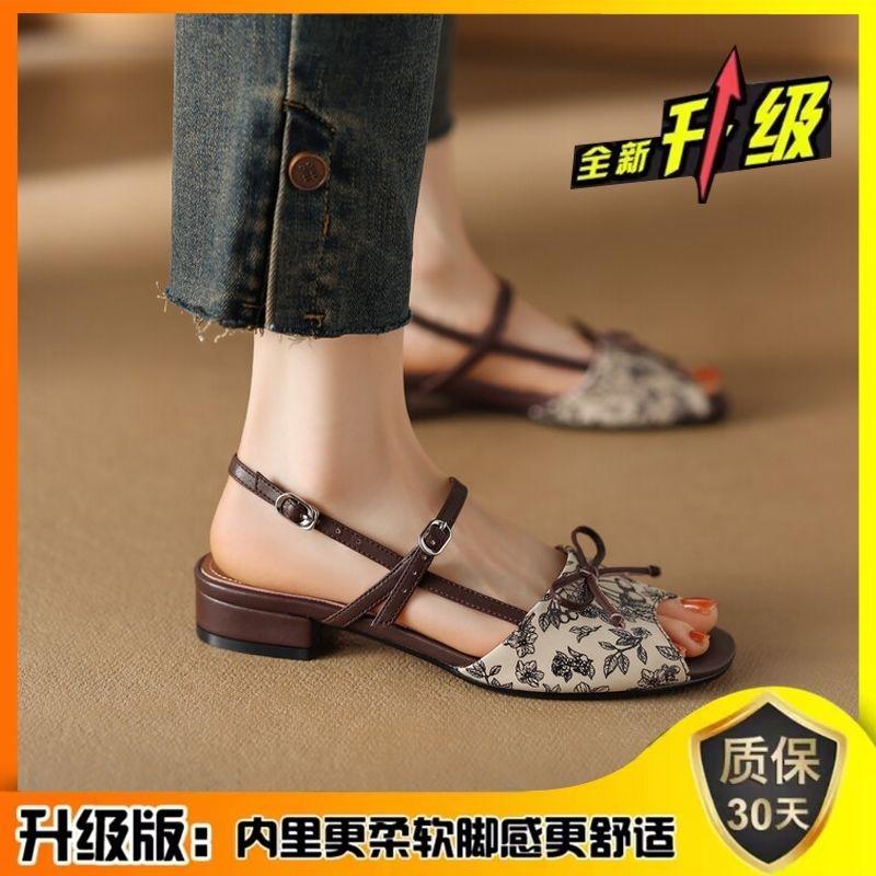 Product Introduction of Dép Phong Cách Trung Quốc, Gót Chunky, Phong Cách Quốc Gia, Hàng Mới Về 2024, Thích Hợp Cho Mùa Hè, Với Váy, Gót Giữa, Giày Cao gót, Khóa Dây Đeo Mắt Cá Chân 15
