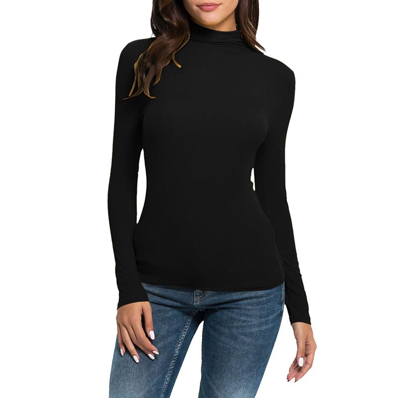 Product Introduction of Women's Solid Color T-Shirts Turtle Neck Long SleevesFit Casual Fall Pullover Tops Cotton Womenswear Lingerie Streetwear 29