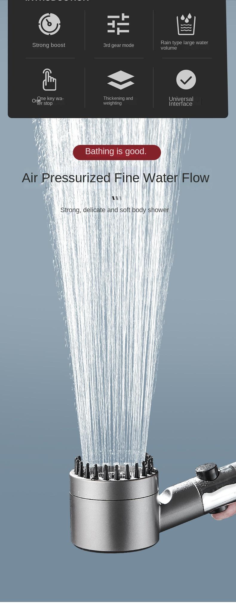 Product Introduction of Cross-Border Shower Head with Pressure Boost, Ultra Powerful Bathroom Shower Filter Handheld Shower Head Set Wholesale 1