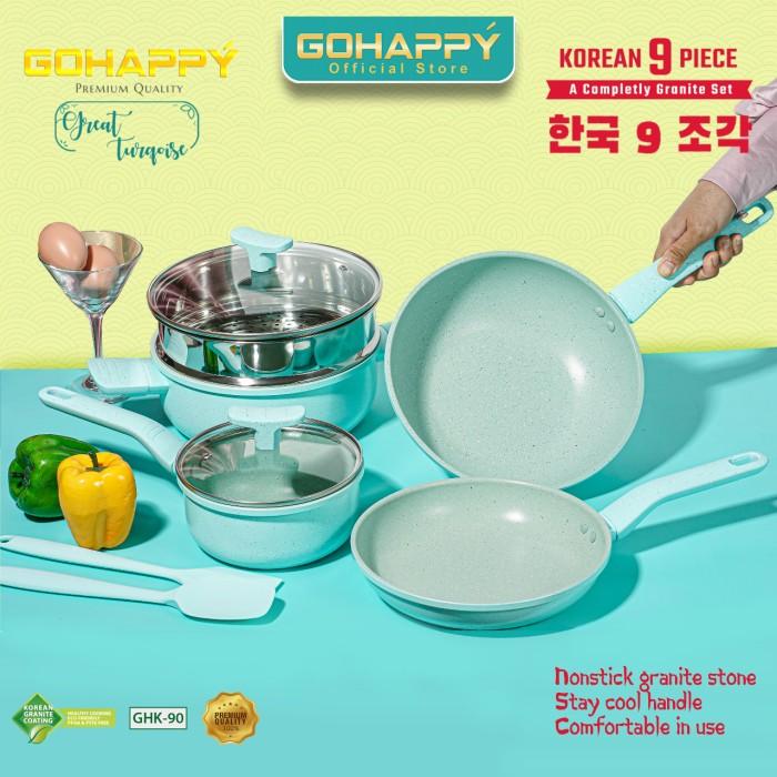 Wajan Terlengkap Panci Granite Set HC 9 Pc Cookware GOHAPPY GHK-90 - Great Turqoise 3