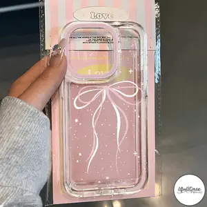 Casing HP Untuk Redmi 10A 14C 13C Note 14 12 10 11 13 8 11s 10s Pro Max Redmi 13C A3 10C 12 10 9A 9 9C 12C 9T A2 A1 A2 9C NFC Mi 11 12 Lite Poco C75 C61 C40 X5 M3 Gelang Pita Simpul Pita Merah Muda Kartun Romantis Yang Indah Penutup Transparan