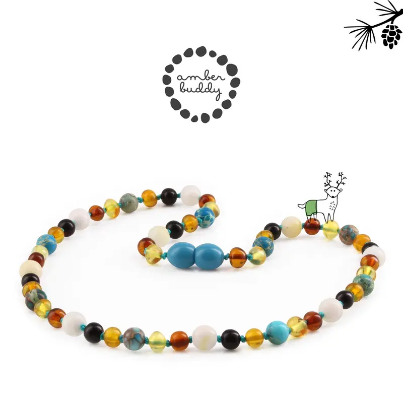 Amber Buddy - JN96 Kalung Amber dengan Lake Blue Imperial Jasper & Tridacna Shell untuk Junior. 38 cm [ FREE BANGLE ] 5