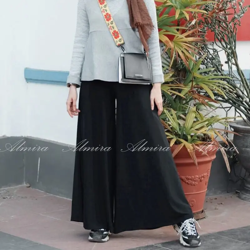 Celana Kulot Panjang Wanita Muslimah  High Waist Jersey Palazzo Pants Griyaraditya Almira Muslim Bawahan celana kulot dan palazzo Celana Panjang cuci kering Celana Flare 5