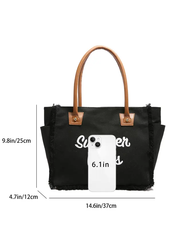 Women's Fashionable Letter Print Tote Bag, Casual Large Capacity Shoulder Bag for Daily Used, Trendy All-match Bag for Commuters and Students 1