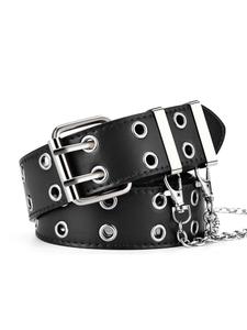 Cinturón de Cuero PU Decorado con Cadena Estilo Punk, Cinturón de Cintura a la Moda para Jeans y Pantalones, Cinturón Versátil y Exquisito para Regalo de Cumpleaños
