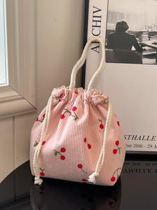 Bolsa tipo cubo con estampado de frutas, bolso de mano elegante y versátil, diseño dulce y natural, perfecta para uso diario, a la moda y trendy