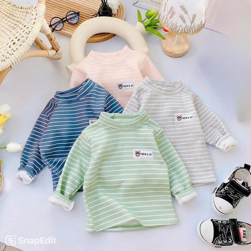 GẤU XINH Áo Giữ Nhiệt Nỉ Bông Thu Đông Họa Tiết Kẻ Cổ Cao Dày Dặn Mềm Mại Cho Bé Trai Bé Gái 4kg-14kg Chất Liệu Vải Có Lót Lông Giữ Nhiệt Tốt