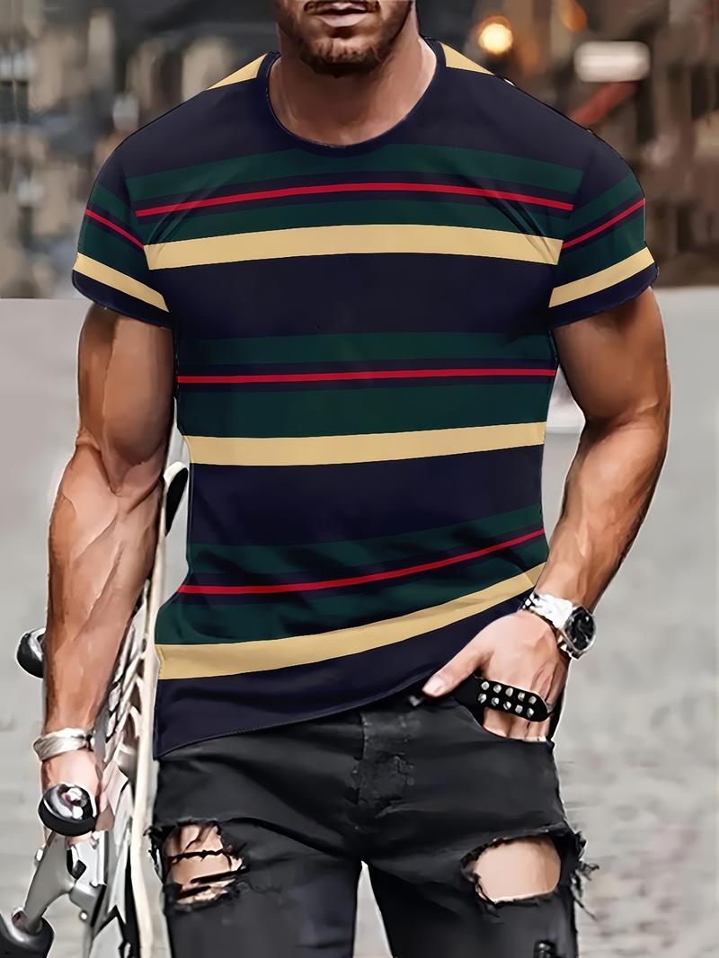 Product Introduction of Men'S T Shirts Simple Striped Printed Tees Casual Comfortable Crew Neck Kids Short Sleeved Tops 20