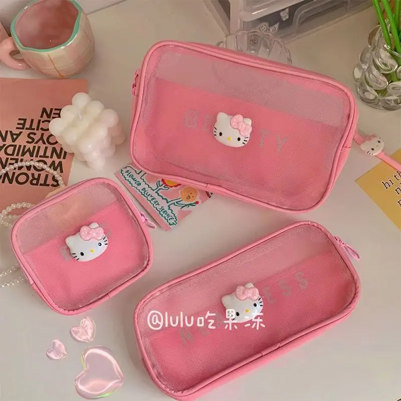[5146 Positive Reviews] Cartoon Ins Cute Hello Kitty Makeup Bag Storage Bag Portable Convenient Toiletry Bag Travel Student Storage Pouch