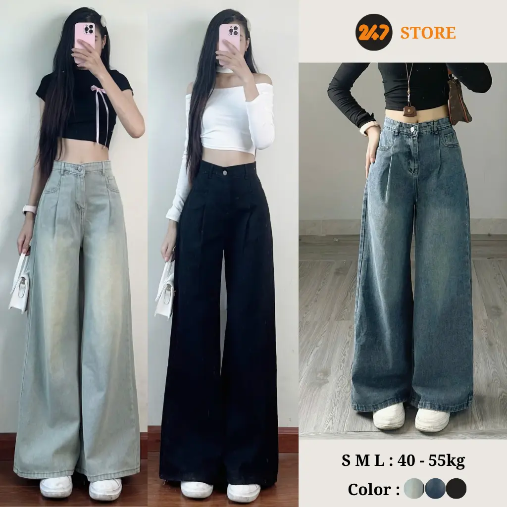 Quần jean xuông ly trước ống rộng loe nhẹ tôn dáng cho Nữ 9302/9303/9304/7224