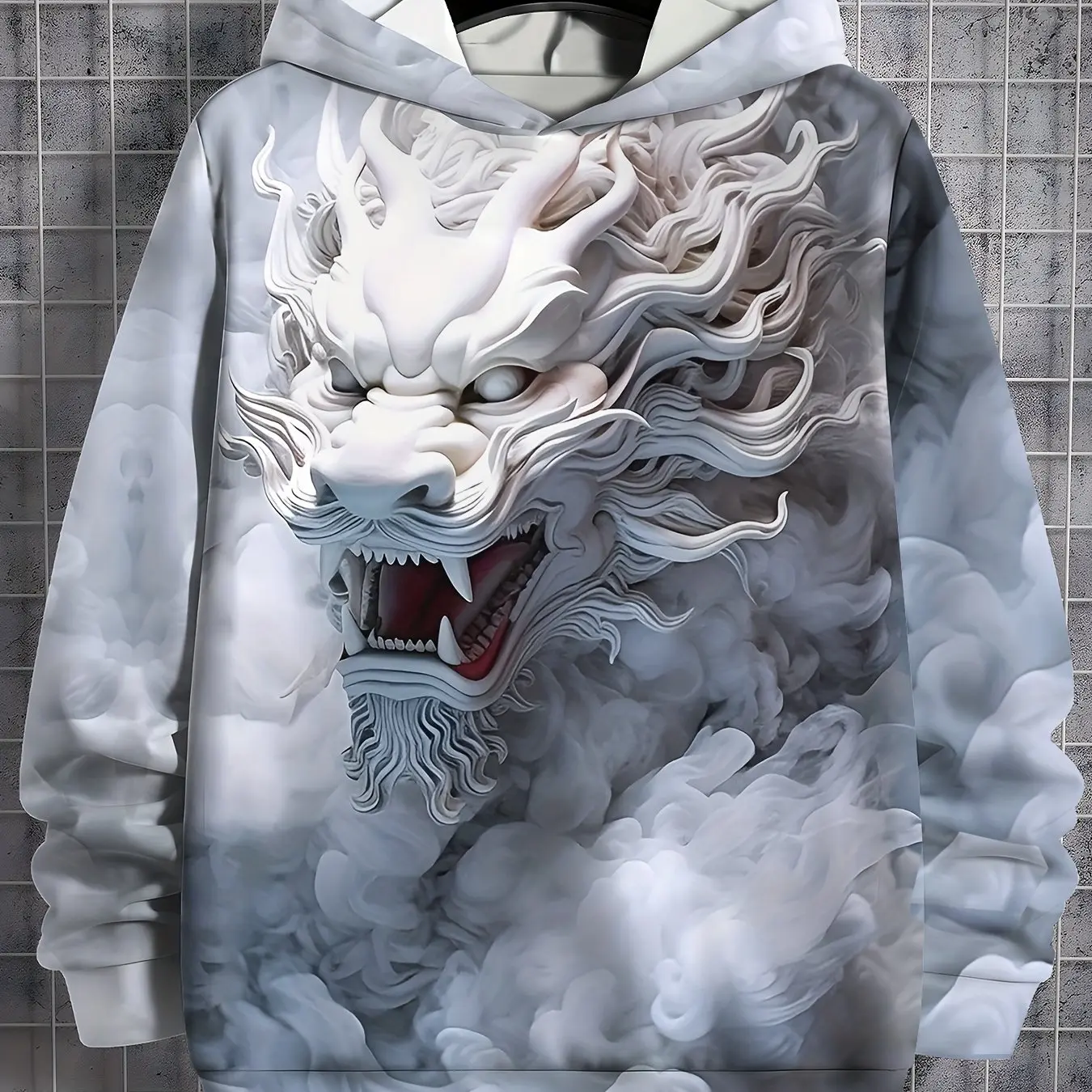 Áo Hoodie In Họa Tiết Rồng, Dành Cho Nam Giới, Cỡ Lớn, Phong Cách Thường Ngày Dài Tay Áo, Áo Nỉ Có Mũ Trùm Đầu, Thích Hợp Cho Các Hoạt Động Ngoài Trời, Quần Áo Nam, Áo Hoodie Khủng Long