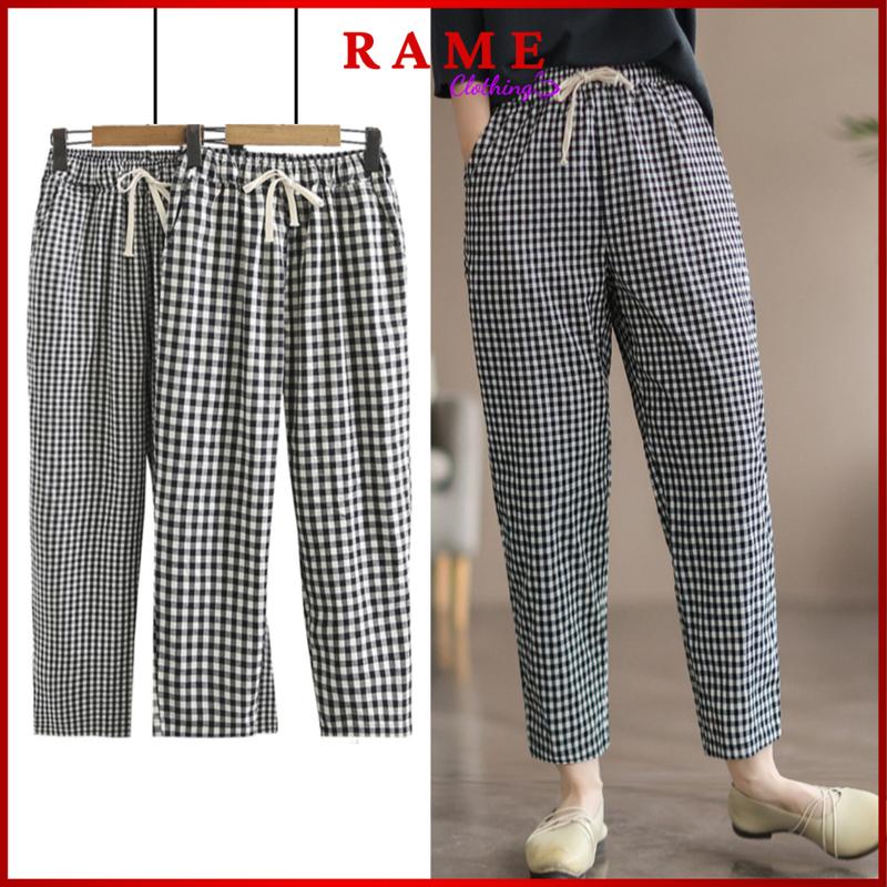 Quần Kẻ Caro Quần Sọc Caro Nữ Dáng Baggy Trẻ Trung Năng Động Chất Vải Thô Thoáng Mát