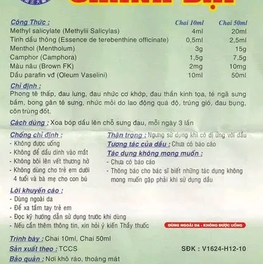 Dầu Chánh Đại điều trị phong tê thấp, đau lưng, đau nhức cơ khớp (10ml) 2