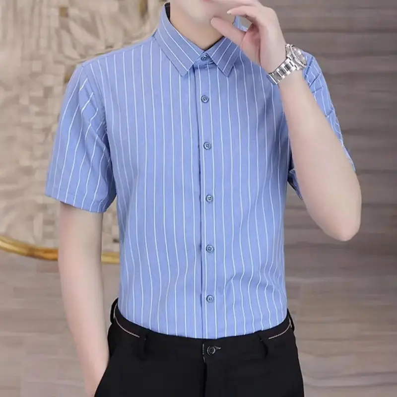 Áo sơ mi nam kẻ sọc tay ngắn lụa hàn họa tiết Thời Trang Menswear Có Cổ sominam  dep 4