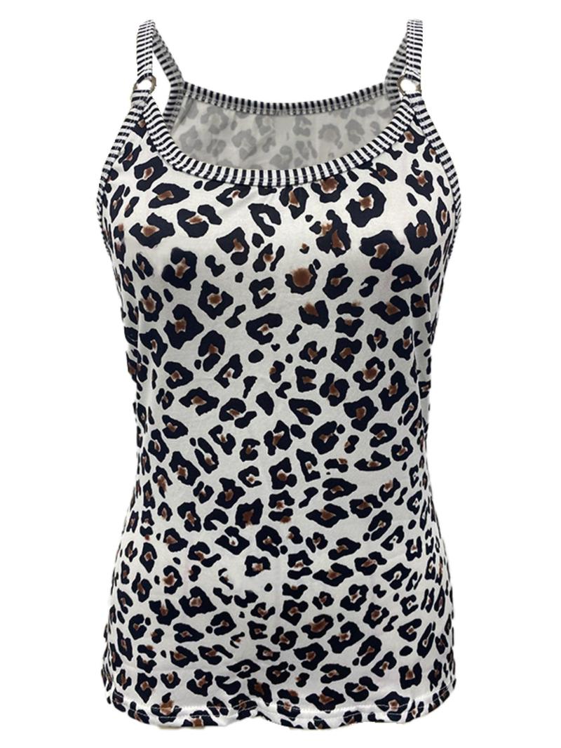 Product Introduction of Women's Leopard & Striped Print Ring Linked Cami Top, Summer Clothes Women, Casual Fashion Sleeveless Spaghetti Strap Top For Summer, Women's Summer Clothes For Daily Wear 3