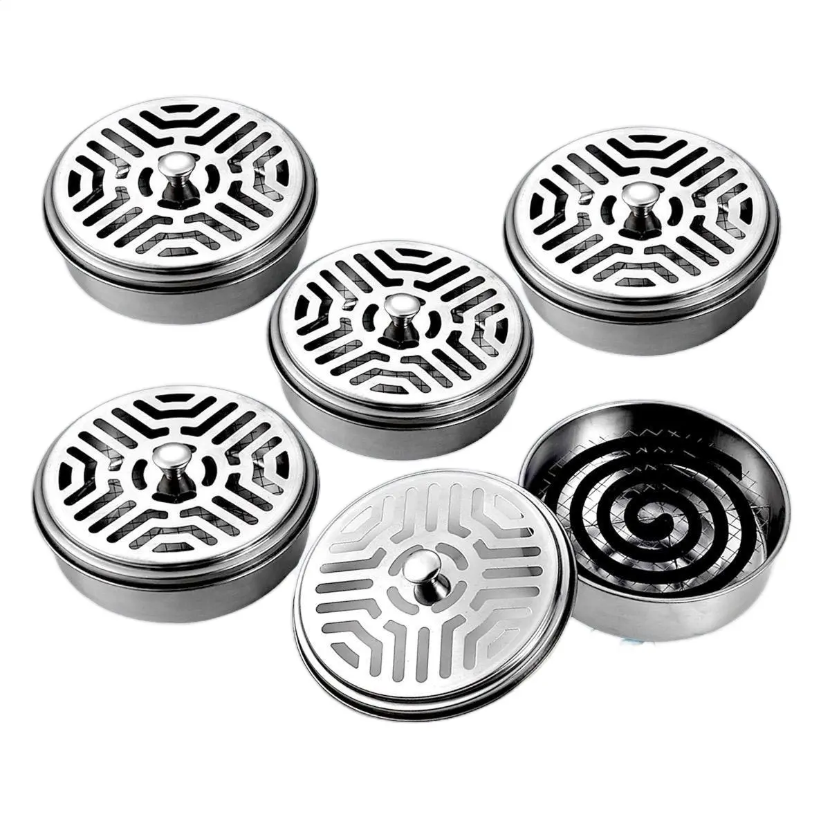 [TẶNG KHĂN KIM LOAI]COMBO 5 Hộp Đựng Nhang Muỗi Inox 15cm có nắp đậy-Có Khay đựng Tàn Tro Chống Bụi