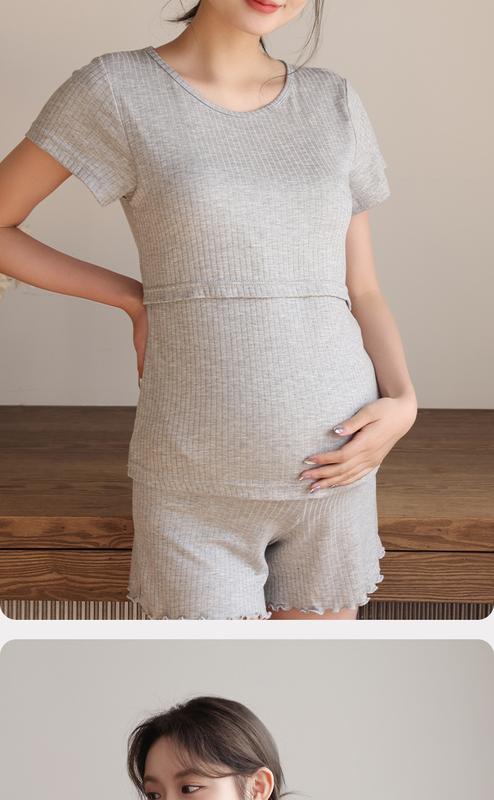 Product Introduction of Breastfeeding short sleeved shorts set, pregnant women's pajamas, summer thin design, postpartum home clothes, two-piece set, nursing clothes, confinement clothes 14