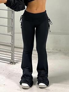 Women's Drawstring Ruched Flare Leg Pants, Casual Comfy Bell Bottom Trousers for Daily Wear, Ladies Flares Bottoms for Summer, Fashion Trousers for Women