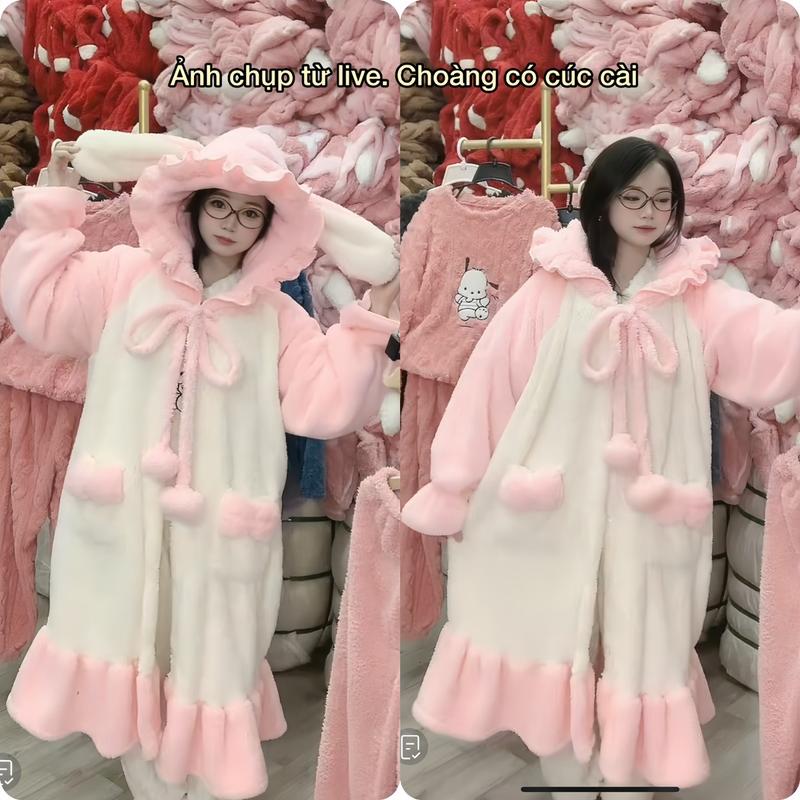 Áo choàng Váy ngủ lông dài tay mềm mại ấm áp Đầm Ngủ áo choàng ngủ hình thú váy0 Xưởng may Sm áo choàng
