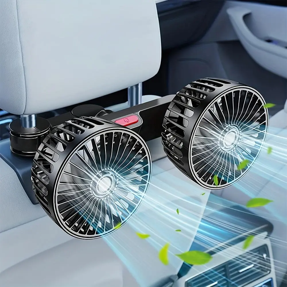 Adjustable Car Backseat Fan, 1 Box 360 Degrees Rotation Large Air Volume Fan, Double-head Electric Fan, Strong Wind Rear Seat Back Fan