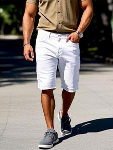 Men's Solid Color Shorts, Loose Casual Comfy Denim Shorts for Daily Wear, Fashion Men's Bottoms for All Seasons, Cotton