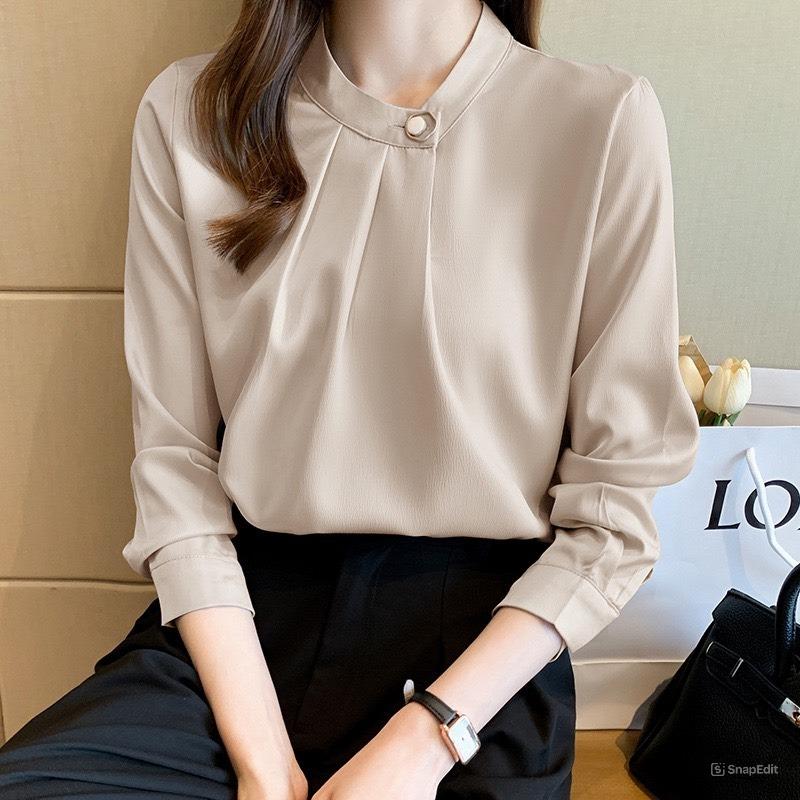 Áo Trung Niên Nữ U30 U40 U50 Cổ Tàu Xếp Li Đính Cúc Kiểu Dáng Sơ Mi_ Thời Trang Công Sở 2