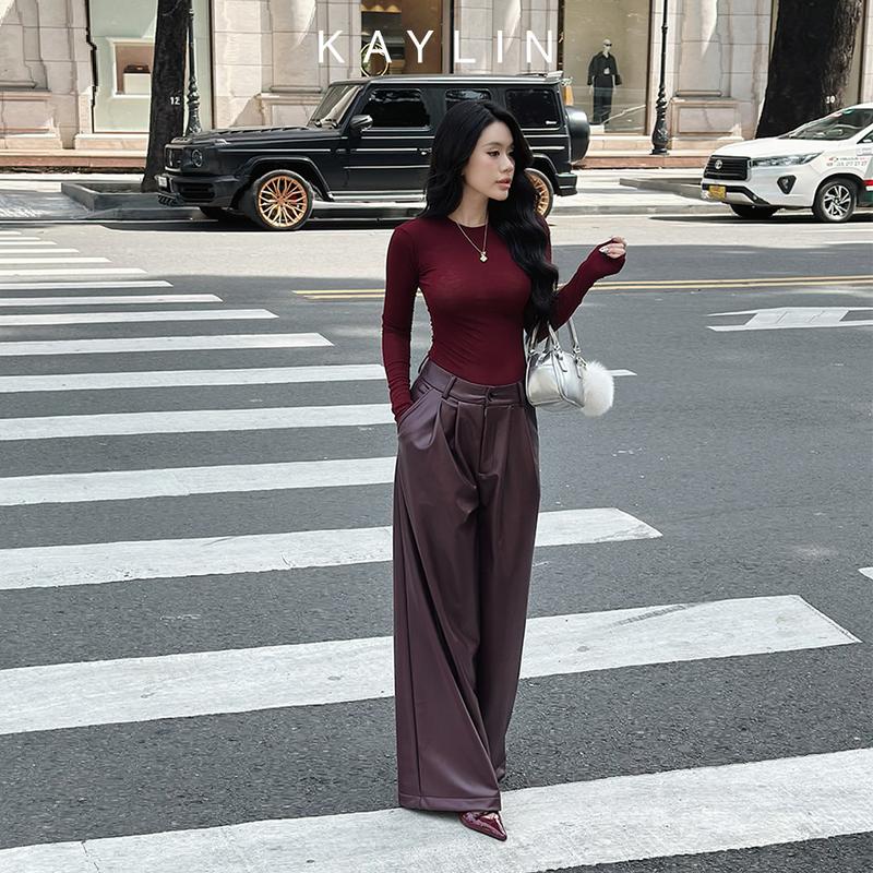 Quần da nữ KAYLIN ống rộng form suông chất da bóng phong cách - N2141 Nữ Pants