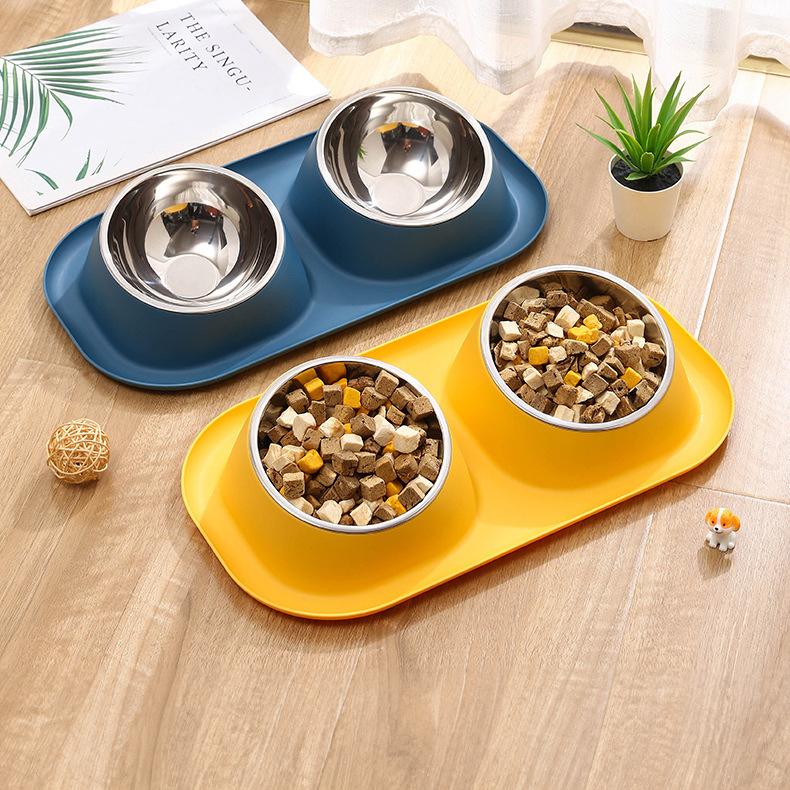 Bát ăn cho mèo đôi bát ăn cho chó hai ngăn 2 bát inox tháo rời chống kiến nghiêng chống gù COCO PetX