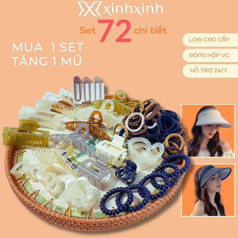  Set 72 Kẹp Tóc Dây Buộc Loại Cao Cấp Tặng Mũ Chống Nắng - Women Nữ 