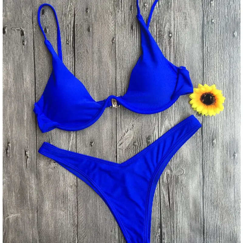 Đồ Bơi Có Gọng Màu Trơn Cho Nữ, Đồ Bơi Có Đẩy Lên Ngực Thấp, Bikini Hai Mảnh 3